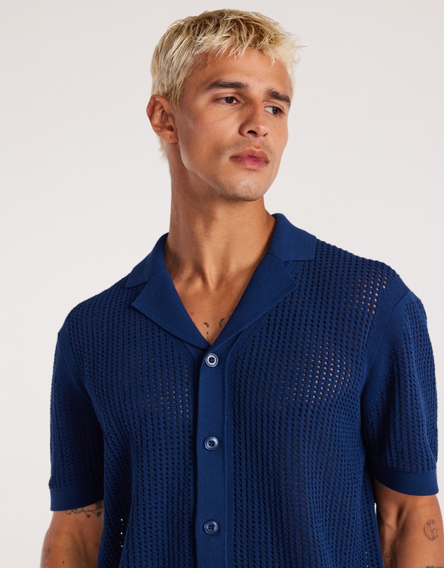 Calibre - Eyelet Mesh Knit Shirt Delft Blue