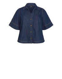 City Chic - Plus size Tiana Short Sleeve Cotton Denim Shirt - dark wash