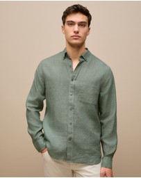 Trenery - Regular Fit Delave Linen Long Sleeve Shirt in Evergreen