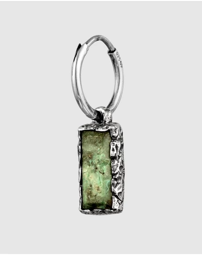 Haze & Glory - ICONIC EXCLUSIVE - African Turquoise Single Hoop Earring in Oxidised 925 Silver