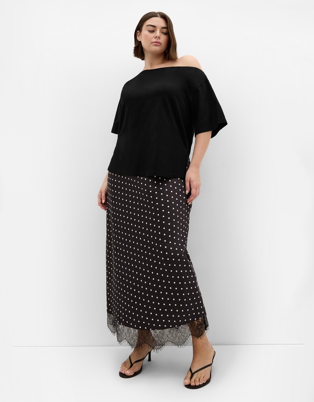 City Chic - Plus size Solene Spot Lace Hem Skirt - dark chocolate
