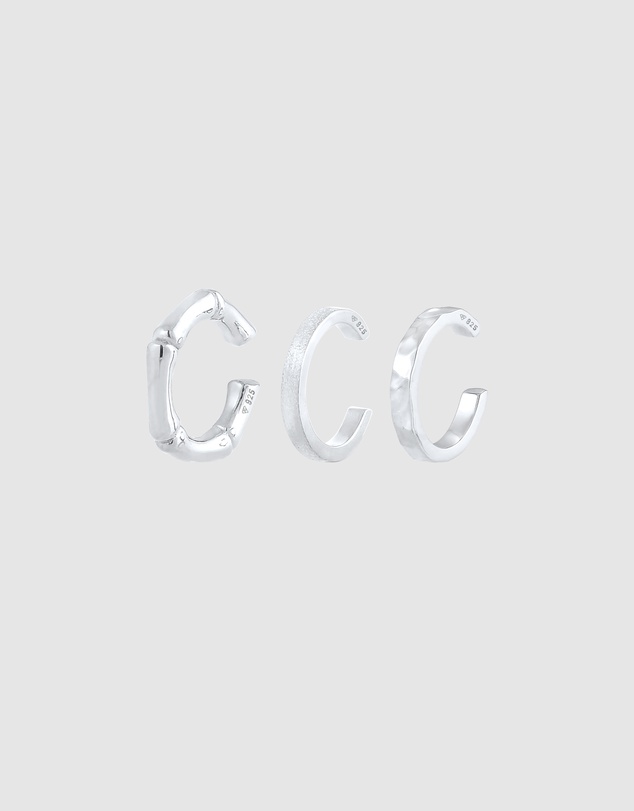 Kuzzoi - ICONIC EXCLUSIVE - Earrings Men's Earcuff 3-Piece Set Geo Organic in 925 Sterling Silver