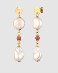 Elli Jewelry - Earrings Stud Rhodonite Ball 925 Sterling Silver Gold-Plated