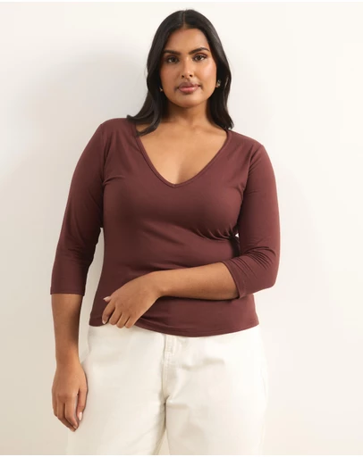 Atmos&Here Curvy - Harley V-Neck Half Sleeve Top