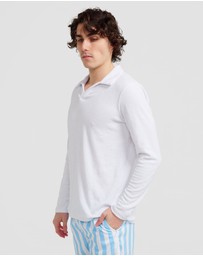 Vacay Swimwear - L/S White Terry Polo