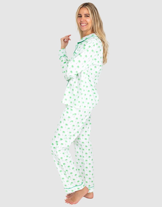 Sant And Abel - Women's Green Palm Tree Long Sleeve Pajama Set