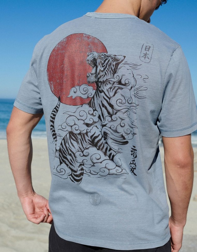 NEXT - Blue Garment Dye Tiger Back Print Graphic T-Shirt