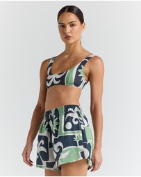 Poolside Paradiso - Beachcomber 100% Linen Slit Short - Palm
