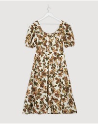 Revibe - Repaired AERE Paloma Linen Puff Sleeve Midi Dress - AU 10