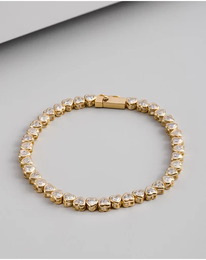 Wanderlust + Co - Heart Bezel 14K Gold Vermeil Tennis Bracelet
