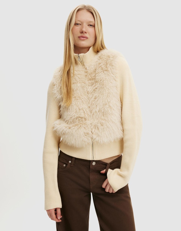 Cotton On - Faux Fur Knit Jacket