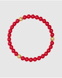 Nialaya Jewellery - 6mm Red Jade Bracelet with Gold Balls