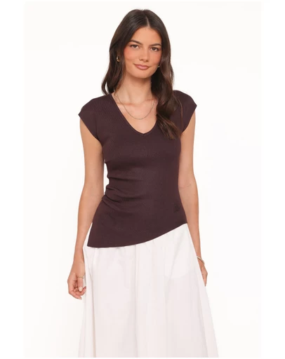 Petal & Pup - Tori Side Cinch Knitted Top - Chocolate Brown