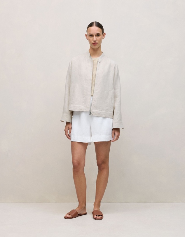 Trenery - Linen Cotton Cable Knit T-shirt in Flax
