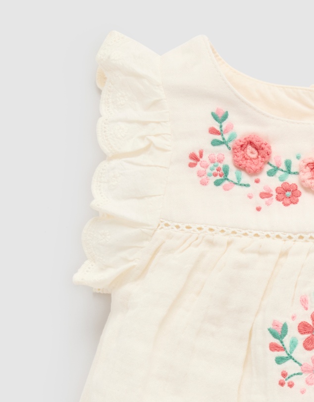 Purebaby - Embroidered Romper -Kids-Babies