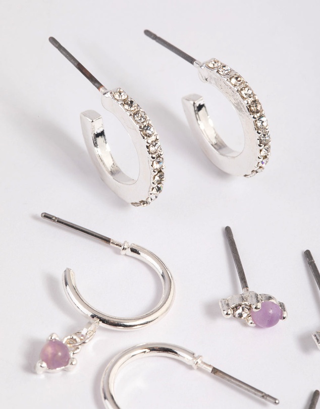 Lovisa - Purple Amethyst Diamante Earring Stack Pack