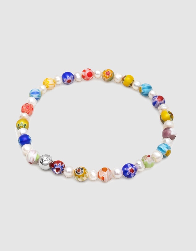 Nialaya Jewellery - Men's Pearl Wristband with Hand-Painted Glass Beads