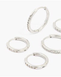 Lovisa - Waterproof Stainless Steel Cubic Zirconia Clicker Hoop Earring Pack