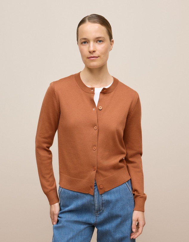 Trenery - Merino Classic Crew Cardigan in Sierra