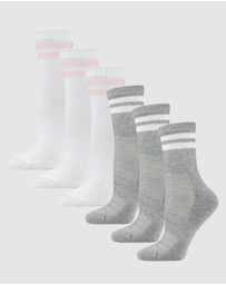 Pussyfoot - 6 Pack Unisex Striped Sport Quarter Crew Socks Bamboo Blend & Arch Support