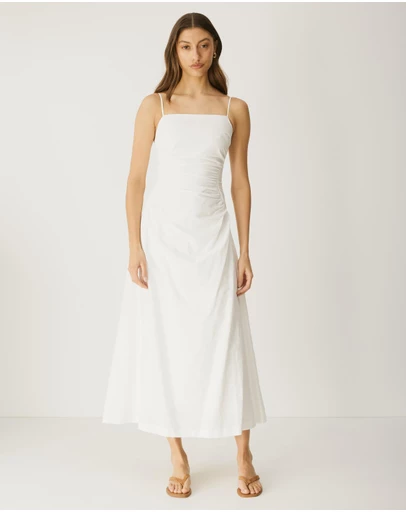 Atmos&Here - Cinch Waist Linen Blend Midi Dress