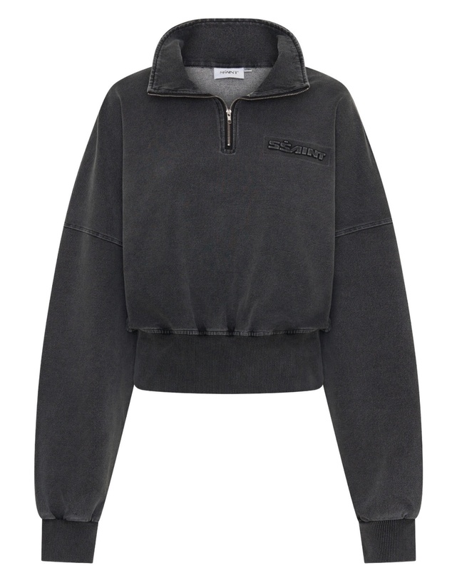 SSAINT - SŚAINT Acid Wash 1/4 Zip Crop Jumper Charcoal