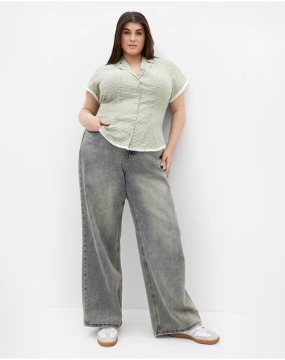 City Chic - Plus size Eliza Gingham Shirt - soft sage