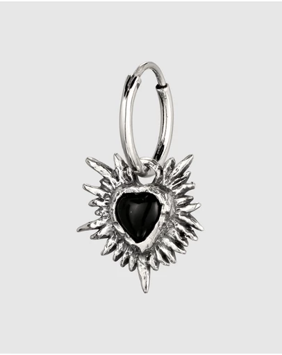 Haze & Glory - ICONIC EXCLUSIVE - Flaming Heart Charm Earring in Oxidized 925 Silver