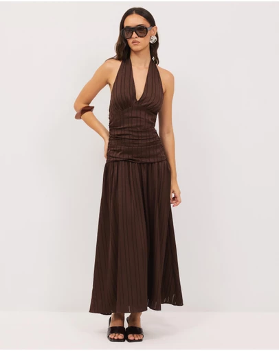 Calli - Sayer Satin Midi Halter Dress