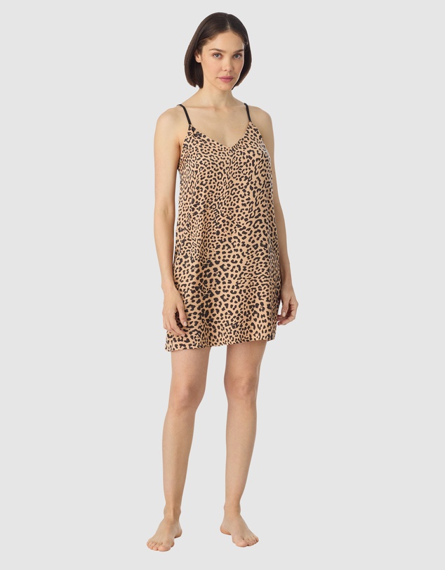 DKNY - Animal Print Short Satin Chemise Nightgown