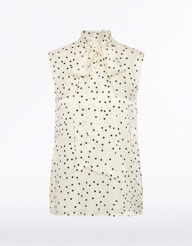 Carla Zampatti - Monochrome Dot Silk Viscose Tie Neck Top