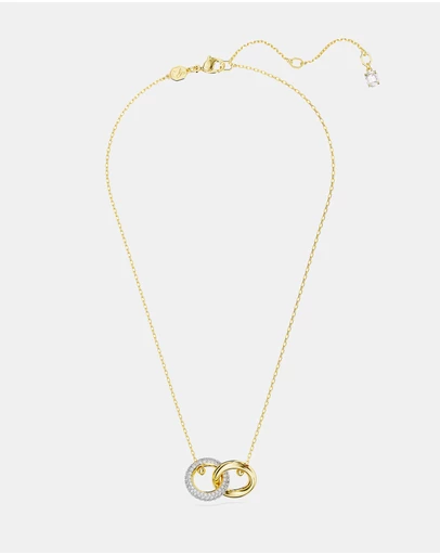 Swarovski - Dextera pendant, Interlocking loop, White, 18K gold finish