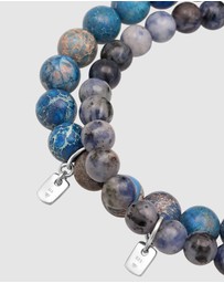 Kuzzoi - ICONIC EXCLUSIVE - Bracelet Men Agate Gemstone Bead Blue in 925 Sterling Silver