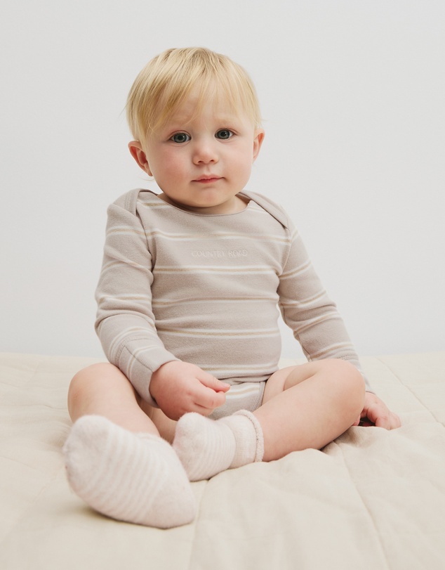 Country Road - Organically Grown Cotton Stripe Logo Long Sleeve Bodysuit
