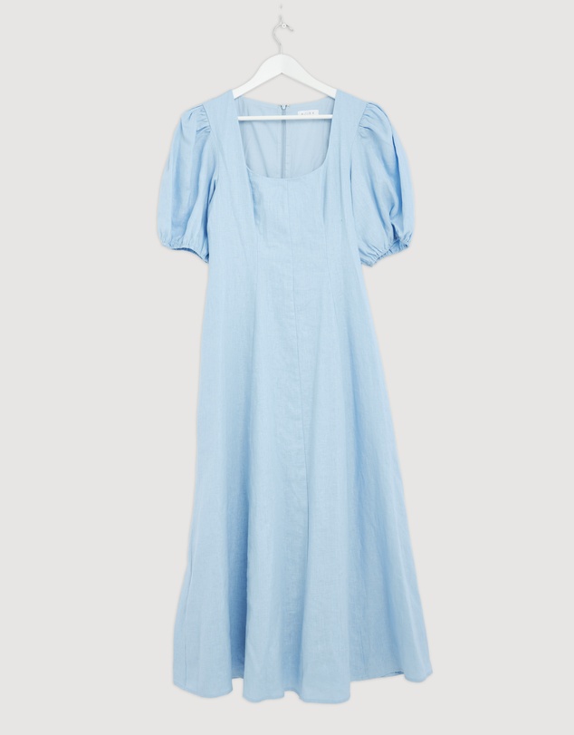 Revibe - Repaired AERE Portia Linen Puff Sleeve Midi Dress - AU 12