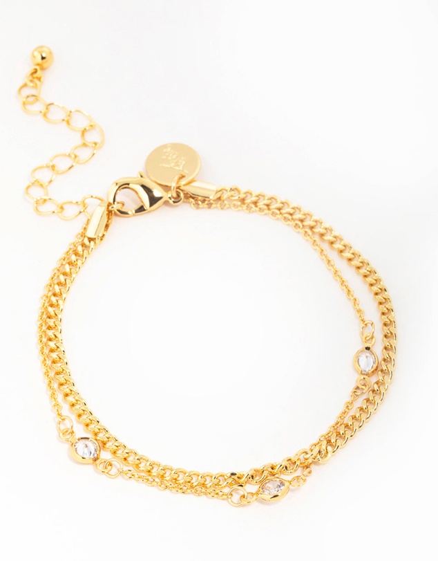 Lovisa - Gold Plated Brass Cubic Zirconia Chain Layered Bracelet