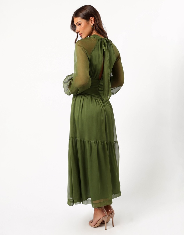 Petal & Pup - Julip Sheer Long Sleeve Maxi Dress - Olive