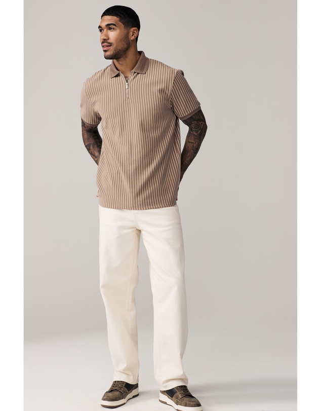 NEXT - Vertical Stripe Quarter Zip Polo Shirt