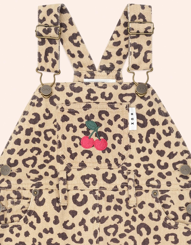 Huxbaby - Very Cherry Leopard Print Denim Jumper Dress - Babies