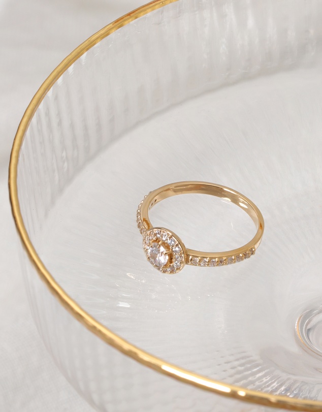 Elli Jewelry - Zirconia Solitaire Engagement Ring in Gold-Plated 925 Silver