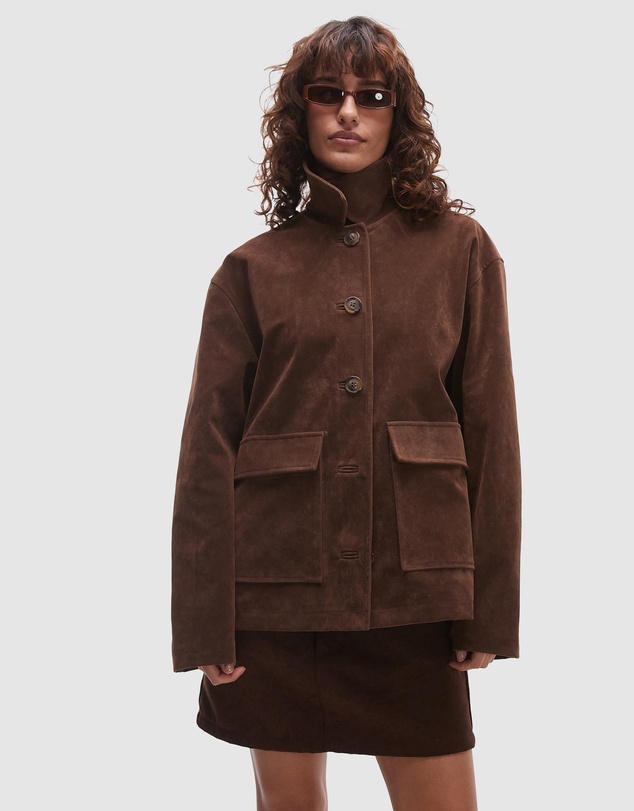 TOPSHOP - Faux Suede Patch Pocket Boxy Jacket