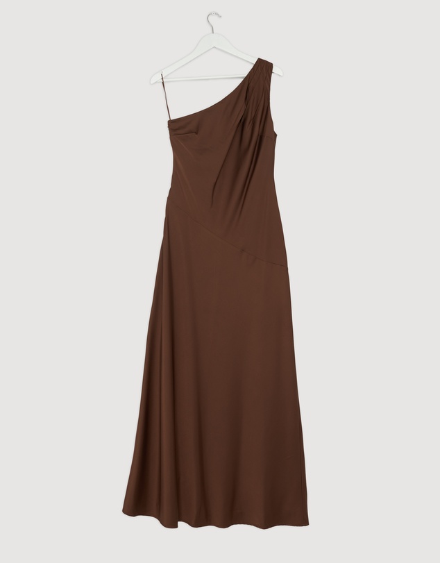 Revibe - Repaired CHANCERY Hallie Satin One Shoulder Drape Maxi Dress - AU 12