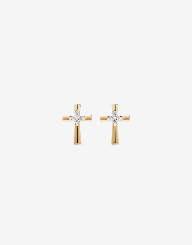 Michael Hill - Children's Cubic Zirconia Cross Stud Earrings in 10kt Yellow Gold