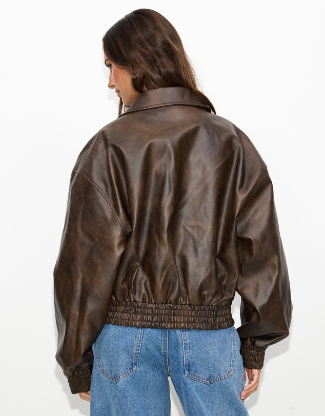 Dazie - Alaia Leather Look Bomber Jacket