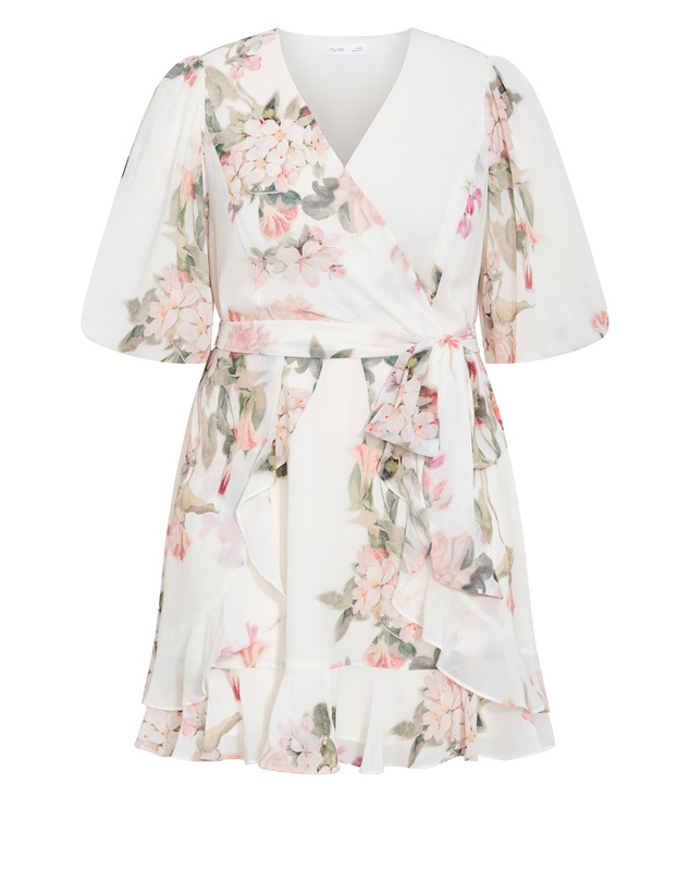 City Chic - Plus size Koko Print Mini Dress - ivory
