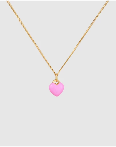 Elli Jewelry - Pink Enamel Heart Pendant Necklace in Gold-Plated 925 Silver
