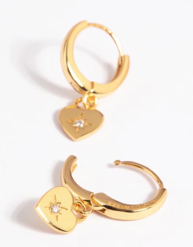 Lovisa - Gold Plated Sterling Silver Heart Diamante Huggie Hoop Earrings
