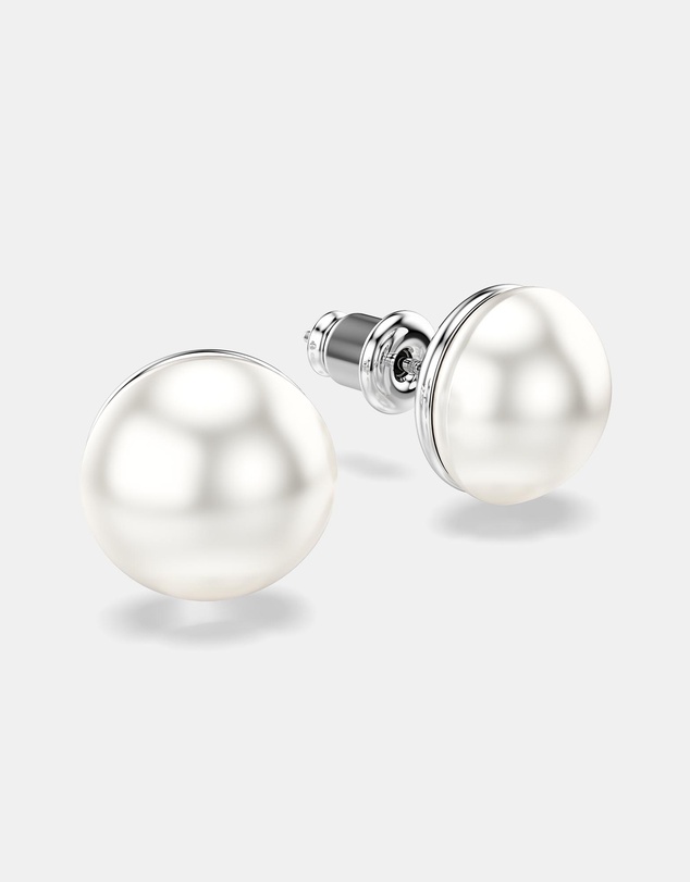 Swarovski - Matrix Stud Earrings, Crystal Pearl, White, Rhodium Plated