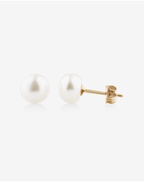 Michael Hill - Stud Earrings with 7mm Button Cultured Freshwater Pearl in 10kt Yellow Gold