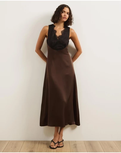 Atmos&Here - Gia Satin Midi Dress With Lace Detail
